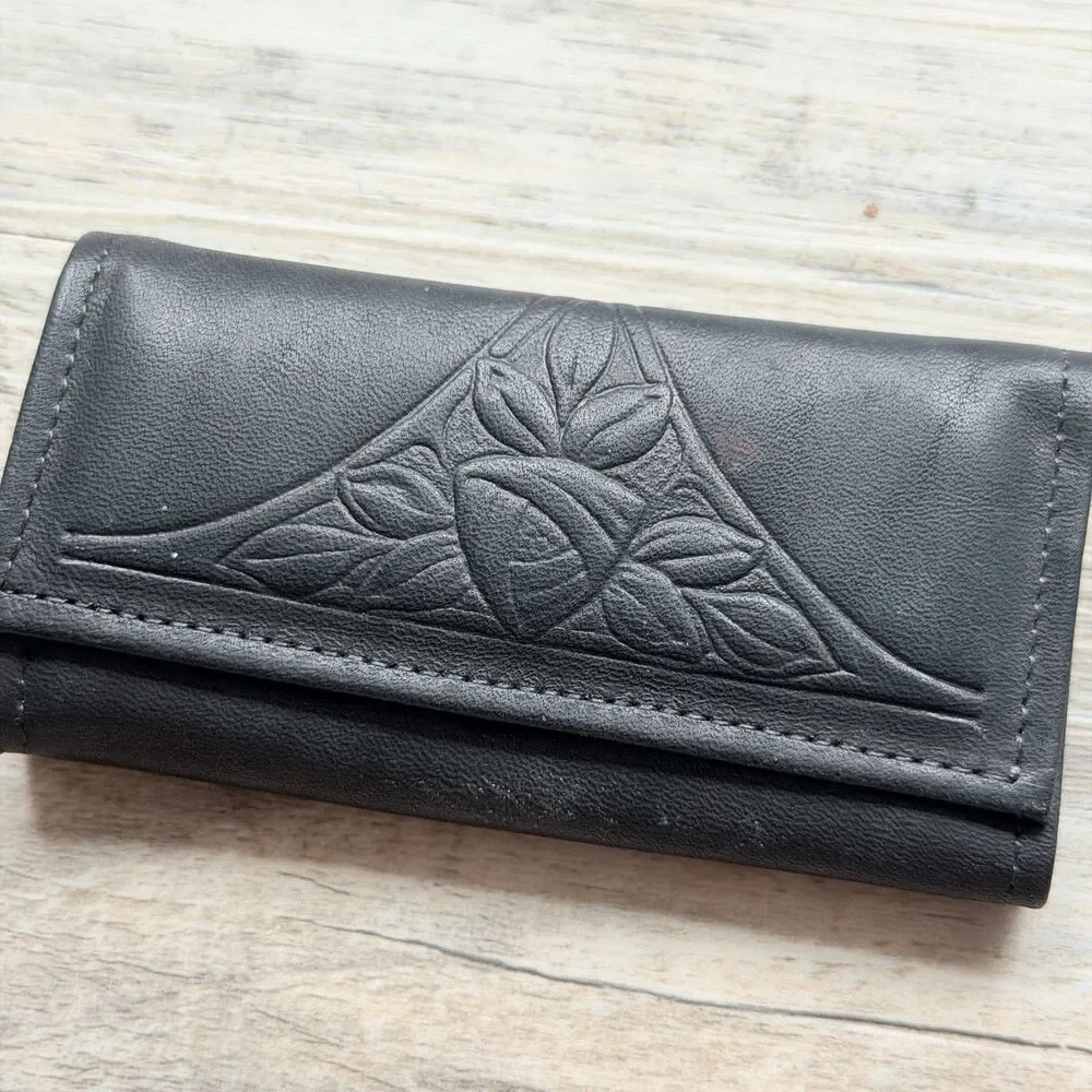 Vintage Rolfs Cowhide Genuine Leather Black Key Holder Wallet Organizer Embossed